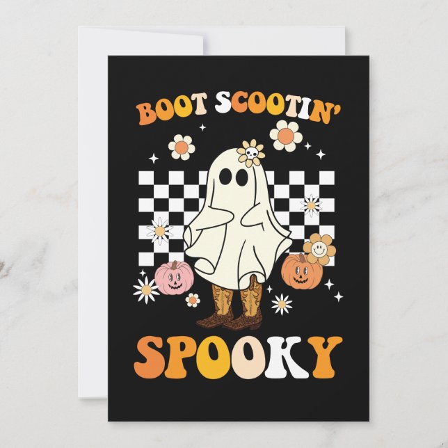 Groovy Boot Scootin Spooky Ghost Halloween Retro Einladung (Vorderseite)