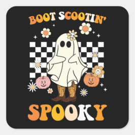 Groovy Boot Scootin Spooky Ghost Halloween Retro Quadratischer Aufkleber