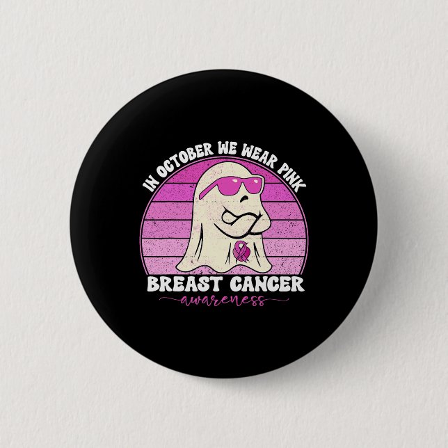 Groovy Breast Cancer Awareness Wir tragen rosa Rib Button (Vorderseite)