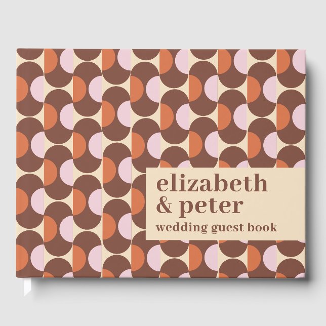 Groovy Brown Retro 70er Geometric Wedding Gästebuch (Vorderseite)