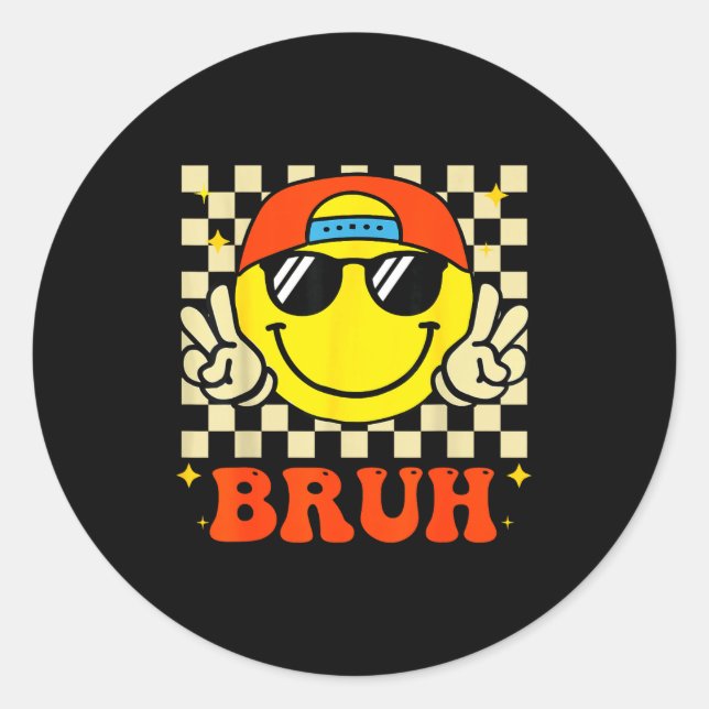 Groovy Bruh For Girls Kids Boys Smile Face  Runder Aufkleber (Vorderseite)