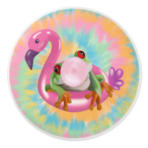 Groovy Bubblegum Blowing Tree Frog Tie Dye Keramikknauf