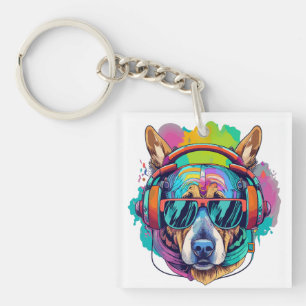 Groovy Canine Vibes : Cooler Hund mit Kopfhörern Schlüsselanhänger