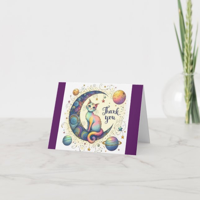 Groovy Cat on Moon Dankeskarte (Vorderseite)