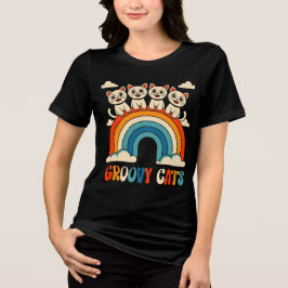 Groovy Cats Retro-Regenbogen-Design Tri-Blend Shirt