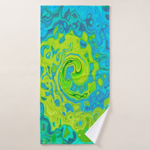 Groovy Chartreuse und Aquamarin Flüssigkeit Wirbel Badehandtuch