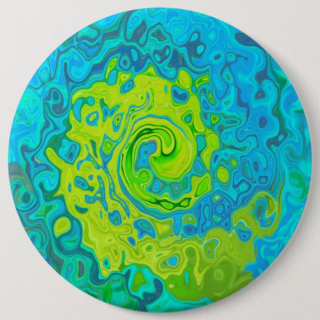 Groovy Chartreuse und Aquamarine Liquid Swirl Button (Vorderseite)