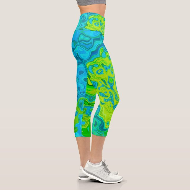 Groovy Chartreuse und Aquamarine Liquid Swirl Capri Leggings (Rechts)