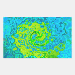 Groovy Chartreuse und Aquamarine Liquid Swirl Rechteckiger Aufkleber