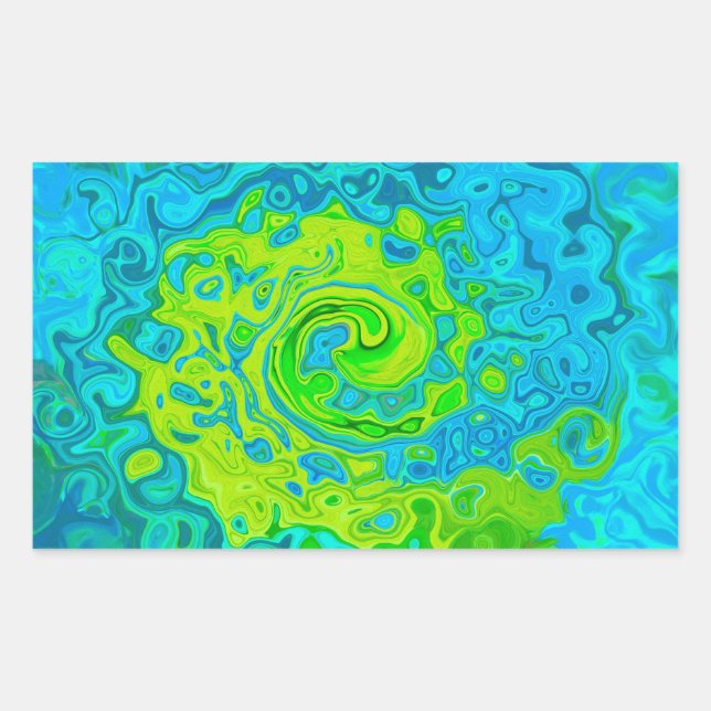 Groovy Chartreuse und Aquamarine Liquid Swirl Rechteckiger Aufkleber (Vorderseite)