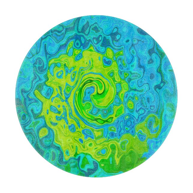 Groovy Chartreuse und Aquamarine Liquid Swirl Schneidebrett (Vorderseite)