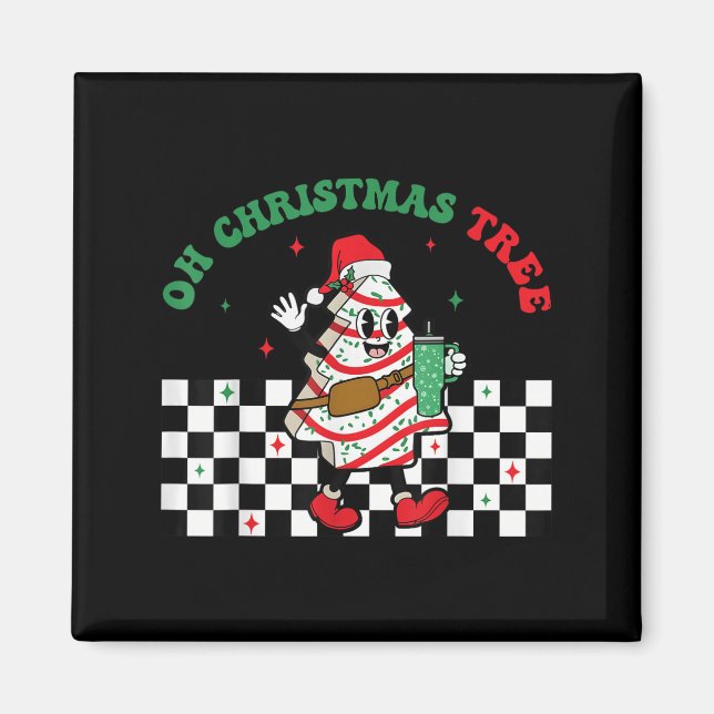 Groovy Checkered Oh Christmas Tree Cakes For Cake  Magnet (Vorne)
