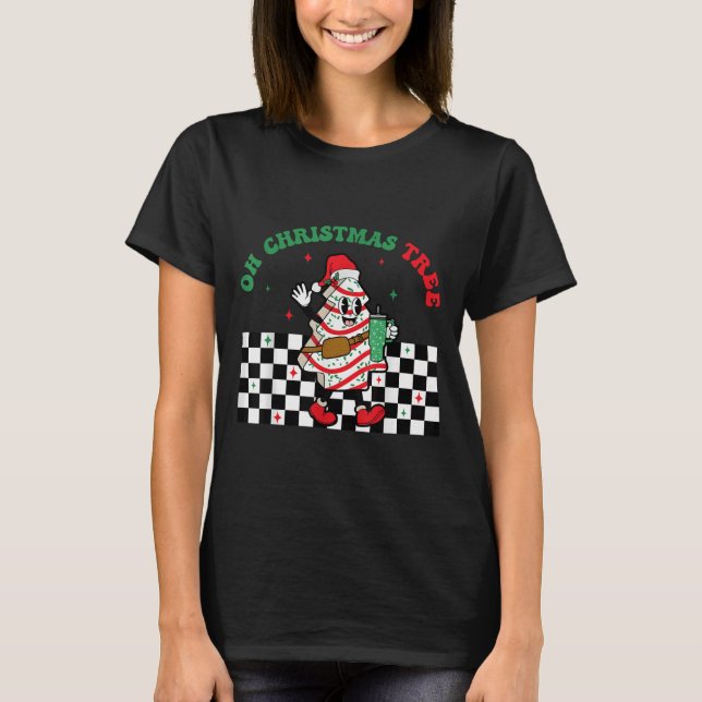 Groovy Checkered Oh Christmas Tree Cakes For Cake  T-Shirt (Vorderseite)
