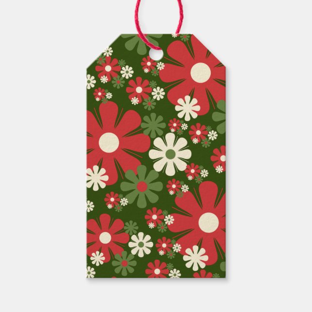 Groovy Christmas Blume 60er 70er Floral Pattern Geschenkanhänger (Vorderseite)