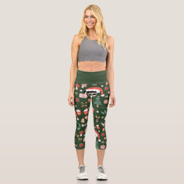 groovy christmas disco santa alien  capri leggings
