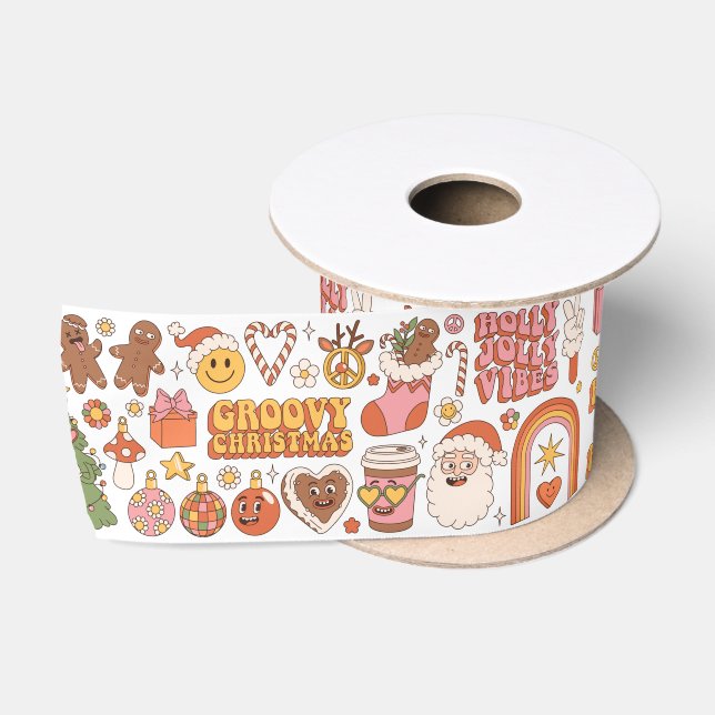Groovy Christmas Hippie Retro Merry Santa Funny Satinband (Spule)