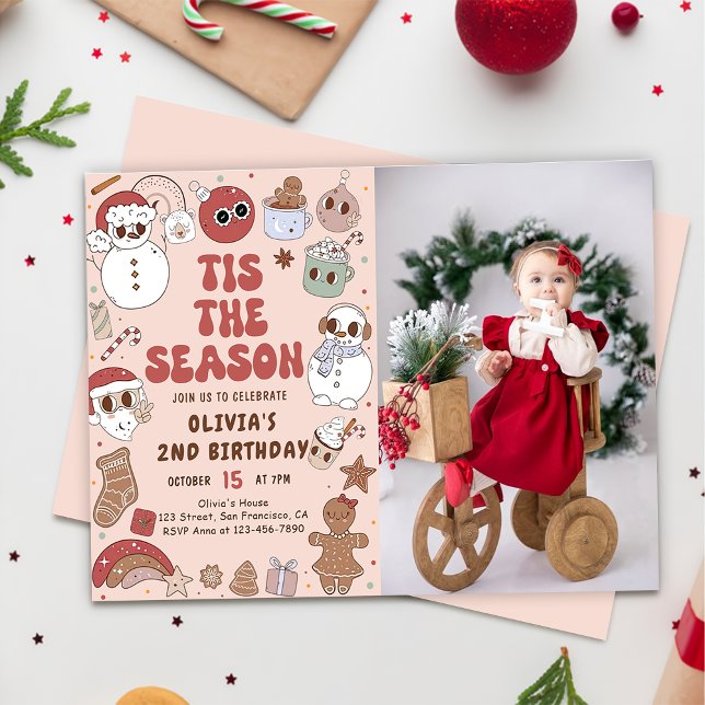 Groovy Christmas Hippie Santa Birthday Foto Einladung (Von Creator hochgeladen)