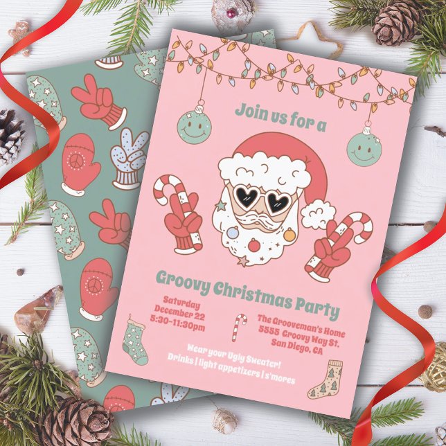 Groovy Christmas Hippie Santa Party Einladung (Von Creator hochgeladen)