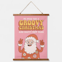Groovy Christmas Merry Santa Funny Retro Hippie Wandteppich Mit Holzrahmen