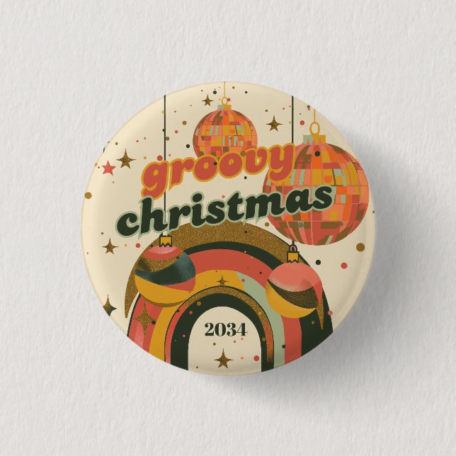 Groovy Christmas Party Retro 70er Jahre Thema Button (Vorderseite)