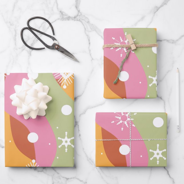 Groovy Christmas Snowflakes Waves Geschenkpapier Set (Vorderseite)