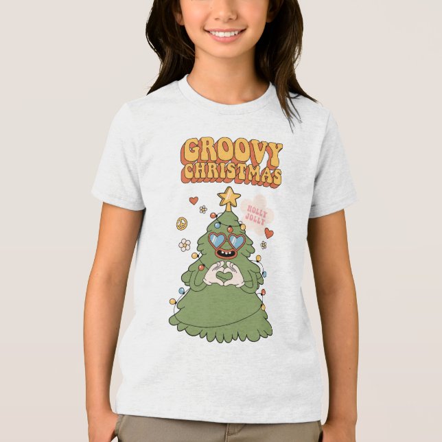 Groovy Christmas Tree - Holly Jolly Vibes Tri-Blend Shirt (Vorderseite)