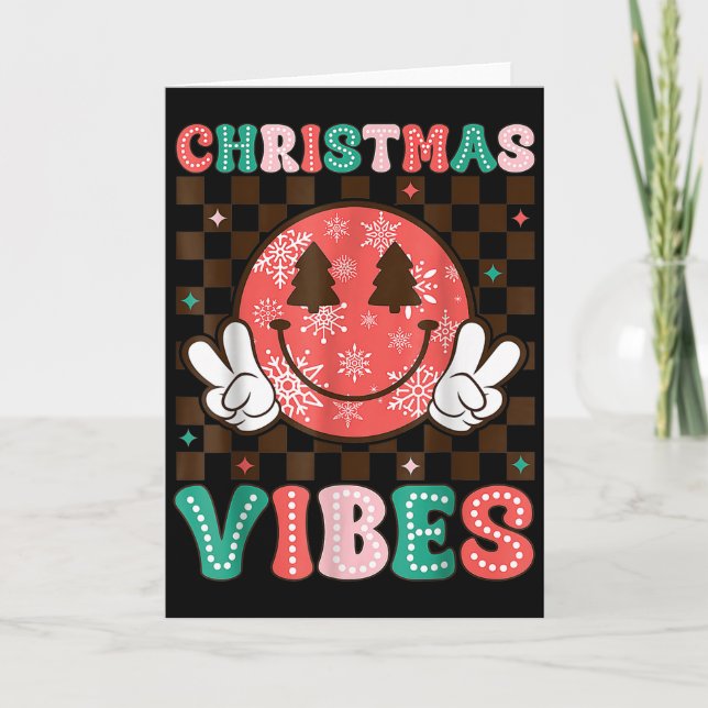 Groovy Christmas Vibes Happy Smile Face Xmas Holid Karte (Vorderseite)