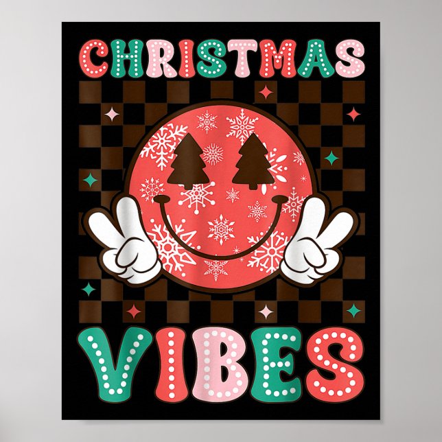Groovy Christmas Vibes Happy Smile Face Xmas Holid Poster (Vorne)