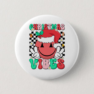 Groovy Christmas Vibes Smile Face Weihnachtsmannmü Button