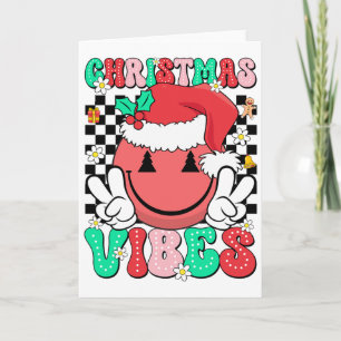 Groovy Christmas Vibes Smile Face Weihnachtsmannmü Karte