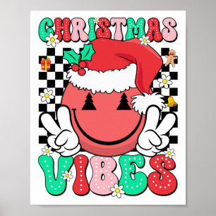 Groovy Christmas Vibes Smile Face Weihnachtsmannmü Poster