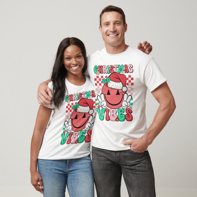Groovy Christmas Vibes Smile Face Weihnachtsmannmü T-Shirt (Unisex)