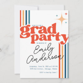 Groovy colorful grad card with graduation  einladung