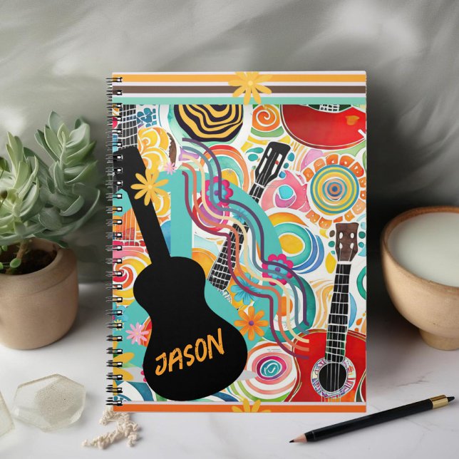 Groovy Colorful Guitars Spiral Foto Notebook Notizblock (Von Creator hochgeladen)
