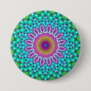 Groovy Colorful Jewel Tone Boho Fraktal Mandala Button