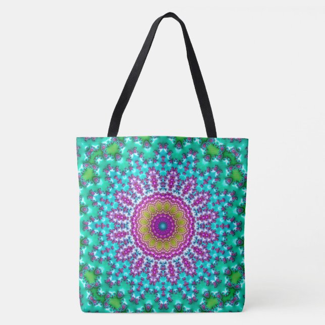 Groovy Colorful Jewel Tone Boho Fraktal Mandala Tasche (Vorderseite)