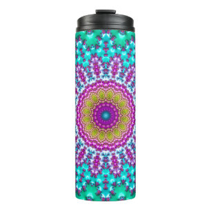 Groovy Colorful Jewel Tone Boho Fraktal Mandala Thermosbecher