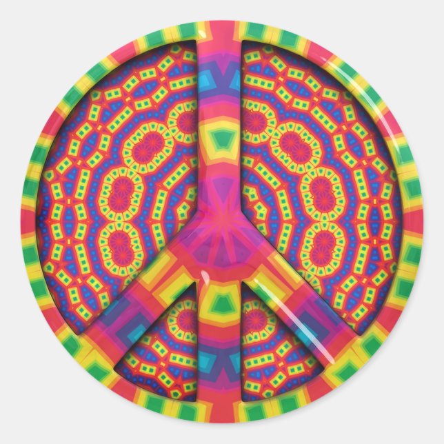 Groovy Colorful Peace Sign Runder Aufkleber (Vorderseite)