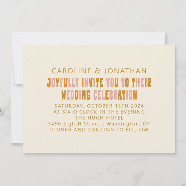 Groovy Colorful Pink und Orange Lettering Hochzeit Einladung (Vorderseite)