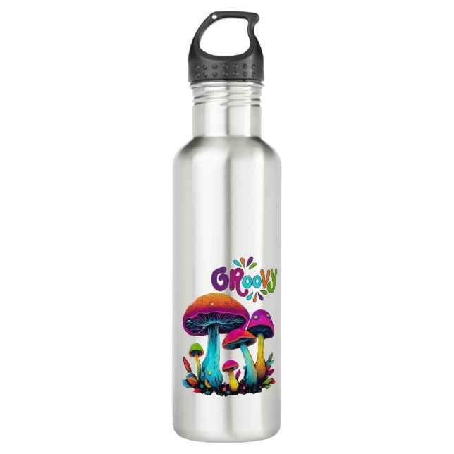 Groovy Colorful Psychedelic Mushrooms Edelstahlflasche (Vorderseite)