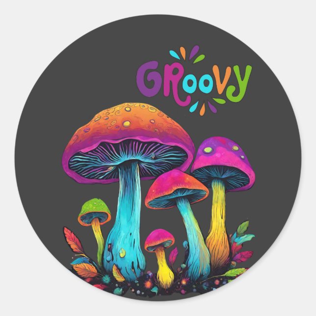 Groovy Colorful Psychedelic Mushrooms Runder Aufkleber (Vorderseite)
