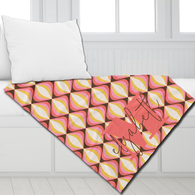 Groovy Colorful Retro Fleecedecke (Personalized or leave customization blank to remove monogram.)