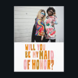 Groovy Colorful Trauzeugin Foto Vorschlag Postkarte<br><div class="desc">Custom Groovy Colorful Werden Sie meine Trauzeugin Foto Vorschlag Postcard</div>