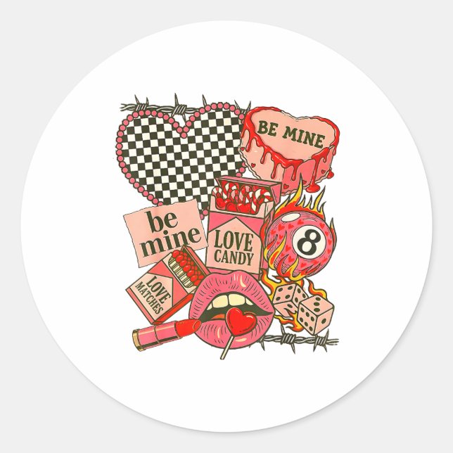 Groovy Coquette Western Valentines Day Collage Cli Runder Aufkleber (Vorderseite)