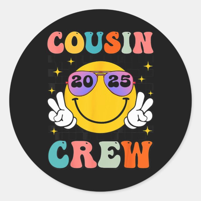 Groovy Cousin Crew 2025 Sommerferien Strand Fami Runder Aufkleber (Vorderseite)