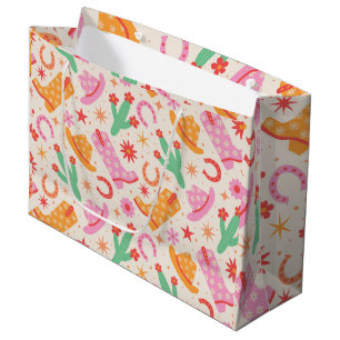 Groovy Cowgirl Stiefel and Hats Muster mit Cactus Große Geschenktüte