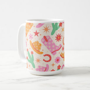 Groovy Cowgirl Stiefel und Hut Muster mit Kaktus Kaffeetasse