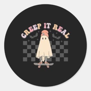 Groovy Creep It Real Ghost Pumpkin Halloween Spook Runder Aufkleber