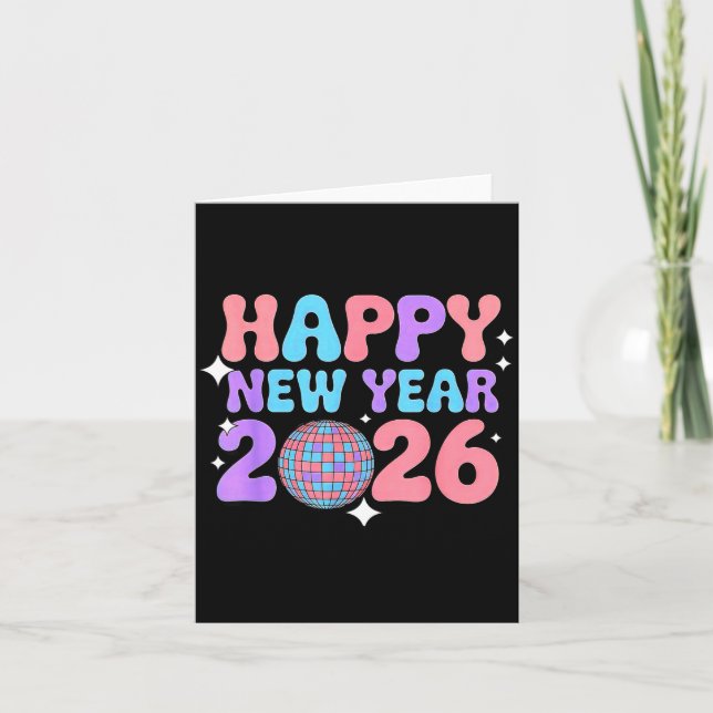 Groovy Cute Happy New Year 2026 Disco Ball  Karte (Vorderseite)