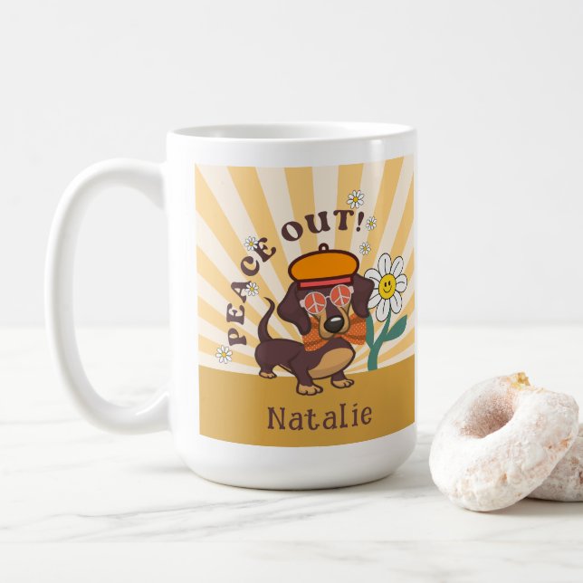 Groovy Dackel | Frieden Kaffeetasse (Mit Donut)
